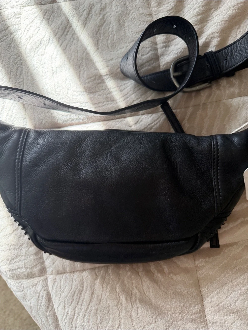 Free People Black Studded Leather Crossbody Belt Bag